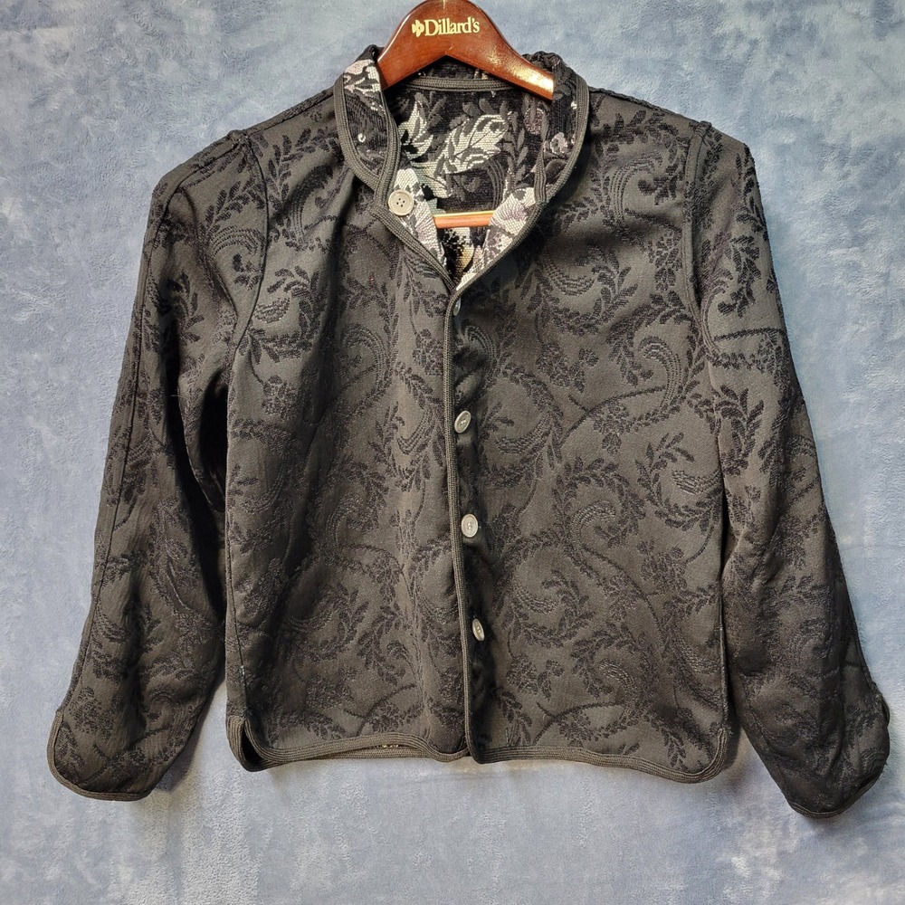 Floral Jacquard Button Down Jacket Cropped Vintage Style Unique reversible